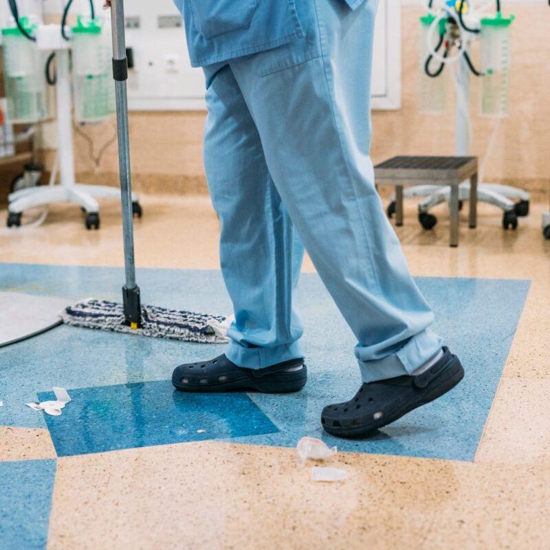 Concept photo of A hospital worker doing cleaning in operation room